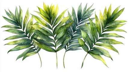 Fototapeta premium Vibrant Watercolor Palm Fronds: A Tropical Botanical Illustration