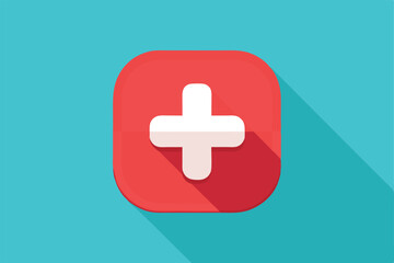 Obraz premium A modern healthcare app icon features a red background and white cross symbol representing medical services, Contemporary representation of a healthcare app icon with a medical cross