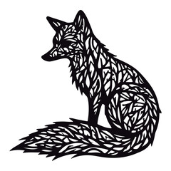 Cute silhouette fox branches black vector illustration
