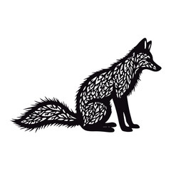 Cute silhouette fox branches black vector illustration
