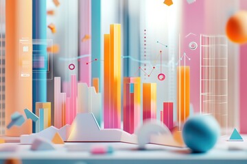 Abstract data visualization; colorful charts and graphs.