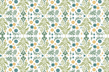 abstract vintage floral seamless pattern with botanical ikat motifs for fashion textile and fabric wallpaper all over repeat flower blossom traditional design