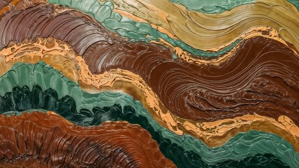 Fototapeta premium Textured abstract painting with flowing colors in rich earth tones