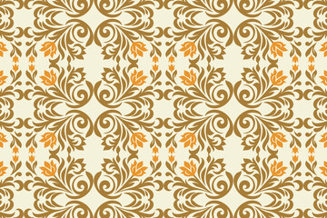 abstract vintage floral seamless pattern with botanical ikat motifs for fabric and wallpaper all over flower blossom traditional textured repeat design