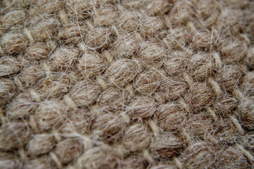 Folk handcraft wool knitted beige carpet, Ukrainian ethnic handmade rug