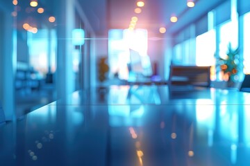 Modern office space with sleek table, blurred background.