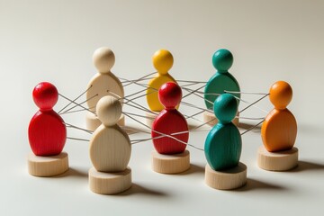 Obraz premium Interconnected wooden figures representing a network.