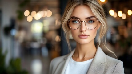 Woman glasses cafe portrait