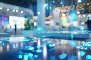 Interactive technology display at a modern exhibition.