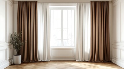 Fototapeta premium Elegant curtain display in bright room interior design modern
