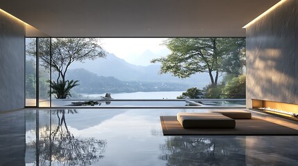 Fototapeta premium Tranquil morning scene modern home interior design serene environment