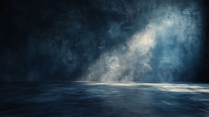 Mysterious light beam dark room digital art surreal environment