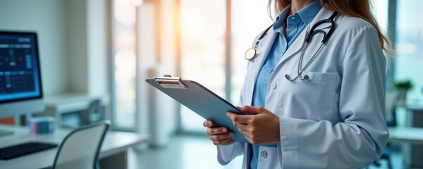 Doctor reviews patient records. Medical pro accesses, updates health info on tech device. Modern health care tech. Efficient data management system. Digital records revision. Accurate, precise