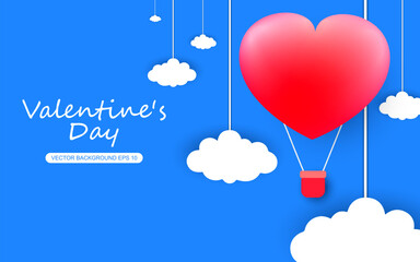 Flying heart balloon paper art in the sky, origami and valentine's day concept, vector art and illustration.