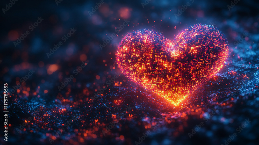 Wall mural a digital representation of binary codes and cyberspace forming heart shapes symbolizing love in fut