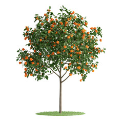 Fototapeta premium a 3d tree with orange fruit and white flowers PNG image, PNG file, Generative art.