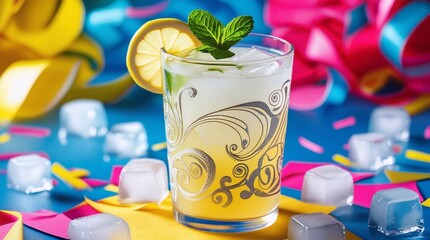 glass of lemonade on a festive background