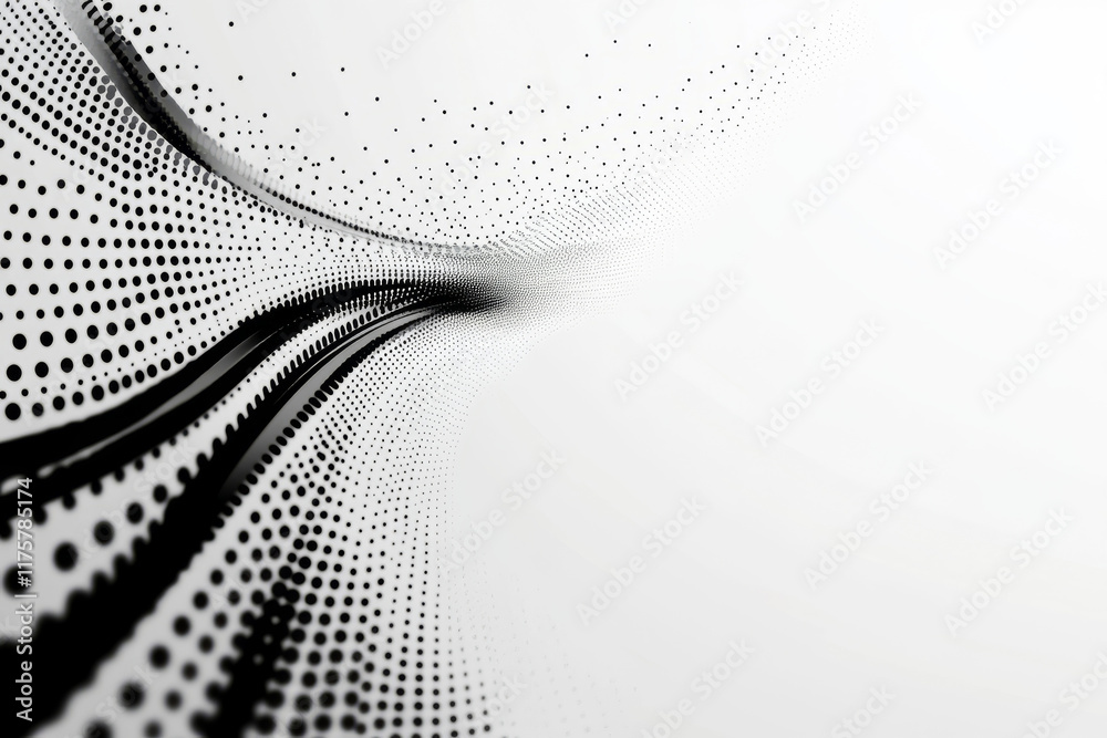 Wall mural black and white abstract wave design with halftone texture and curved lines,generated by ai