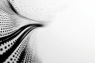 Black and White Abstract Wave Design with Halftone Texture and Curved Lines,Generated By Ai