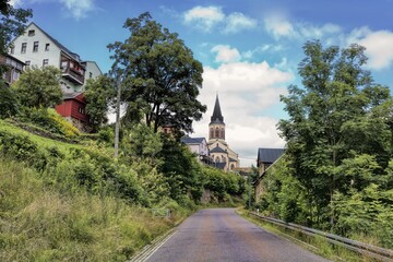 johanngeorgenstadt, deutschland - panorama mit turm der evengelisch-lutherischen kirche