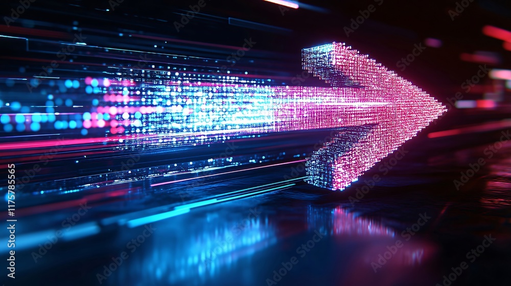 Fototapete glowing arrow formed by digital data streams moving fast.