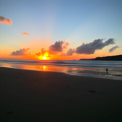 Naklejka premium Sunset scenery of matama beach in oita
