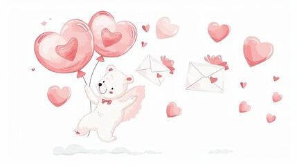 cute Valentine's Day clipart elements such as love letters and heart-shaped balloons