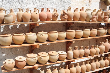 Clay pots for sale in a shop in Avanos, Cappadocia, Anatolia, Turkey
