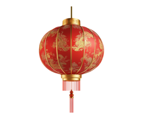 Chinese lantern PNG, digital art, vibrant red and gold, isolated on white background