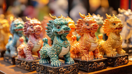 Chinese new year celebration market animal figurines vibrant atmosphere close-up cultural significance