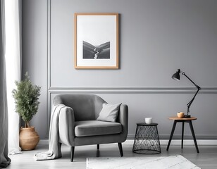 Grey Armchair Living Room Modern Decor Landscape Artwork