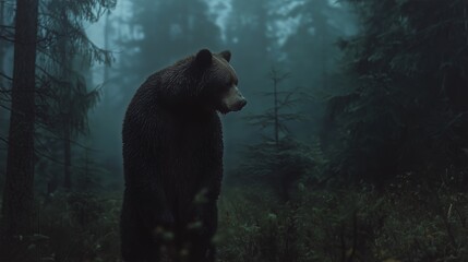 A bear is standing in a forest