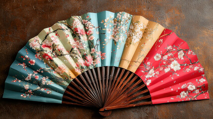Traditional chinese silk fans with floral designs celebrate chinese new year in vibrant colors and intricate patterns
