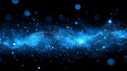 Obraz premium Abstract blue glowing particles wave on black background.