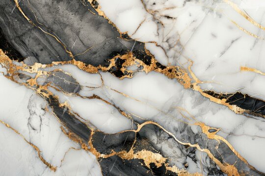 Black and white marble floor pattern with gold veins. Detailed photo textured background - Powered by Adobe