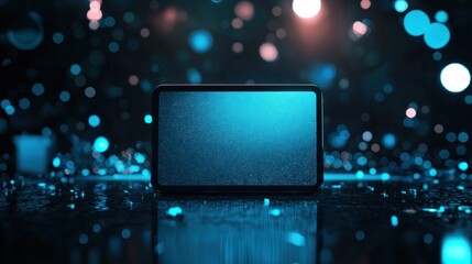 Futuristic Tablet Display: Cyan Digital Dreamscape