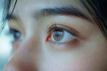 Optimise vision by contact lens, Close-up of woman face during insert contact lens to her eyes. Generative AI