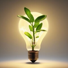 A young plant sprouts from soil inside a lightbulb, symbolizing sustainable energy and eco-consciousness.
