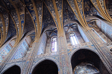 Vibrant blue gothic ceiling of Sainte-Secile cathedral in Albi, France