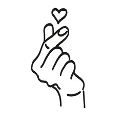Korean Heart Line Art. Valentine’s Day Illustration. Hand Making Heart Gesture.