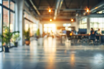 Modern office space with natural light, blurred for background use.