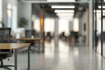 Modern office workspace with desks and chairs.