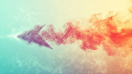 A minimalistic 3D modern arrow blasting upwards with smoke coming out the back against a blurred, bright, soft background, creating a sense of motion and focus on the symbol of upward movement

