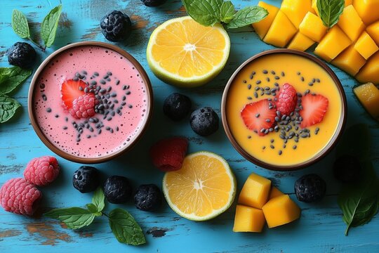 Farbintensive Smoothie-Kreationen mit tropischen Fr&uuml;chten