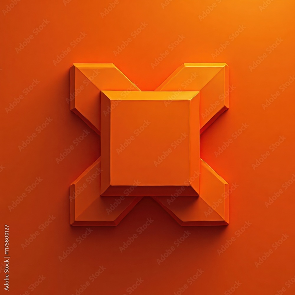 Poster 3d orange cube with polygonal geometric shapes and symmetrical design