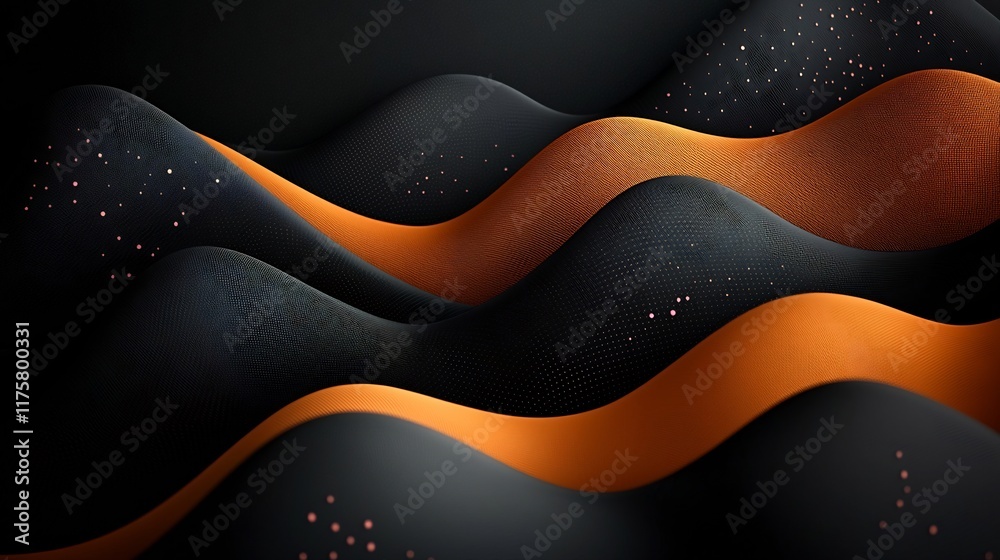 Poster ethereal and captivating 3d rendered landscape featuring a dark background with pastel colored dots 
