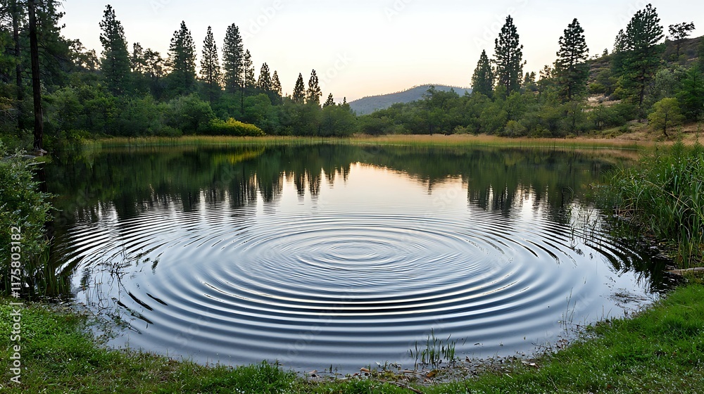 Wall mural background light hues relaxation concept, a serene lake reflecting trees and gentle ripples in the w