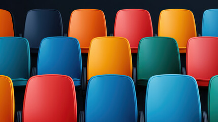 Fototapeta premium Vibrant stadium seats in various colors create lively atmosphere