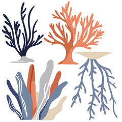Vector illustration of seaweed, waves, water and fish