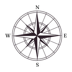 Cartoon camping compass rose in flat style isolated on white background.